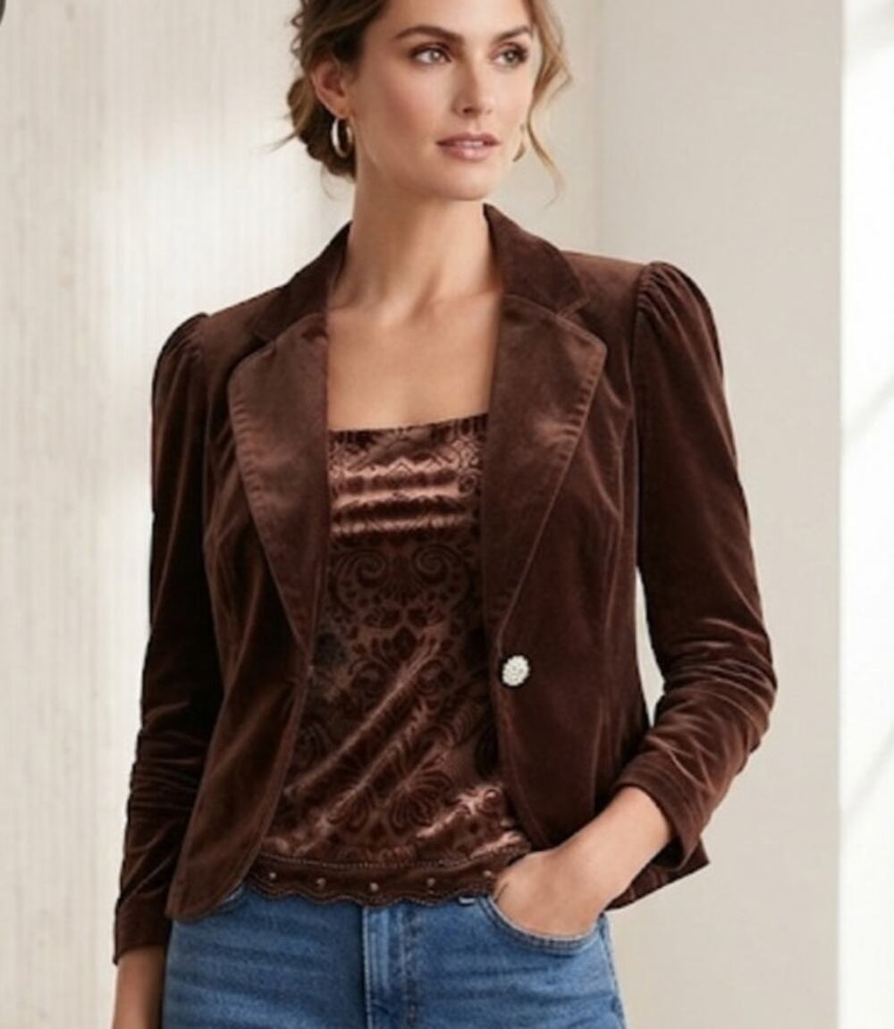 Vintage Y2K Brown Velvet/Velour Twin Set with Blazer and Cami Blouse